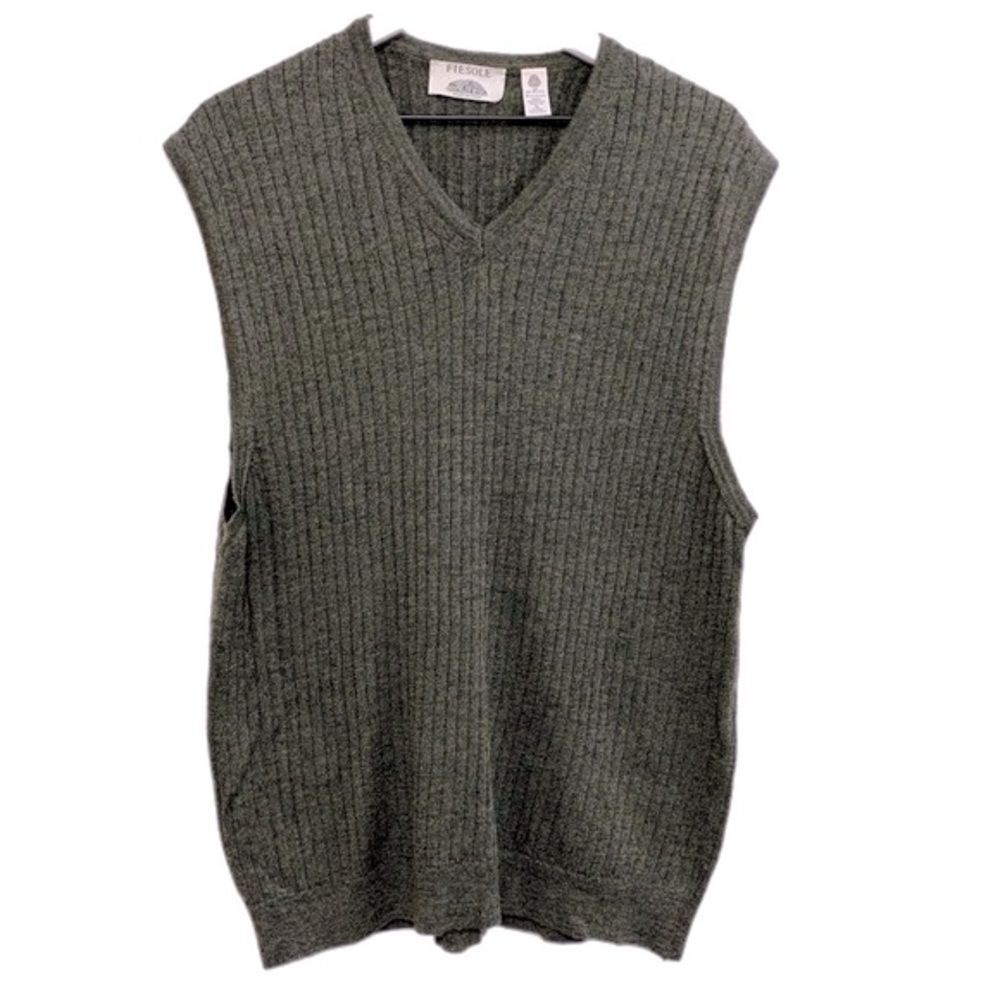 FIESOLE 100% Extra Fine Merino Wool Made in Italy Ribbed Vest Men’s Green XL.